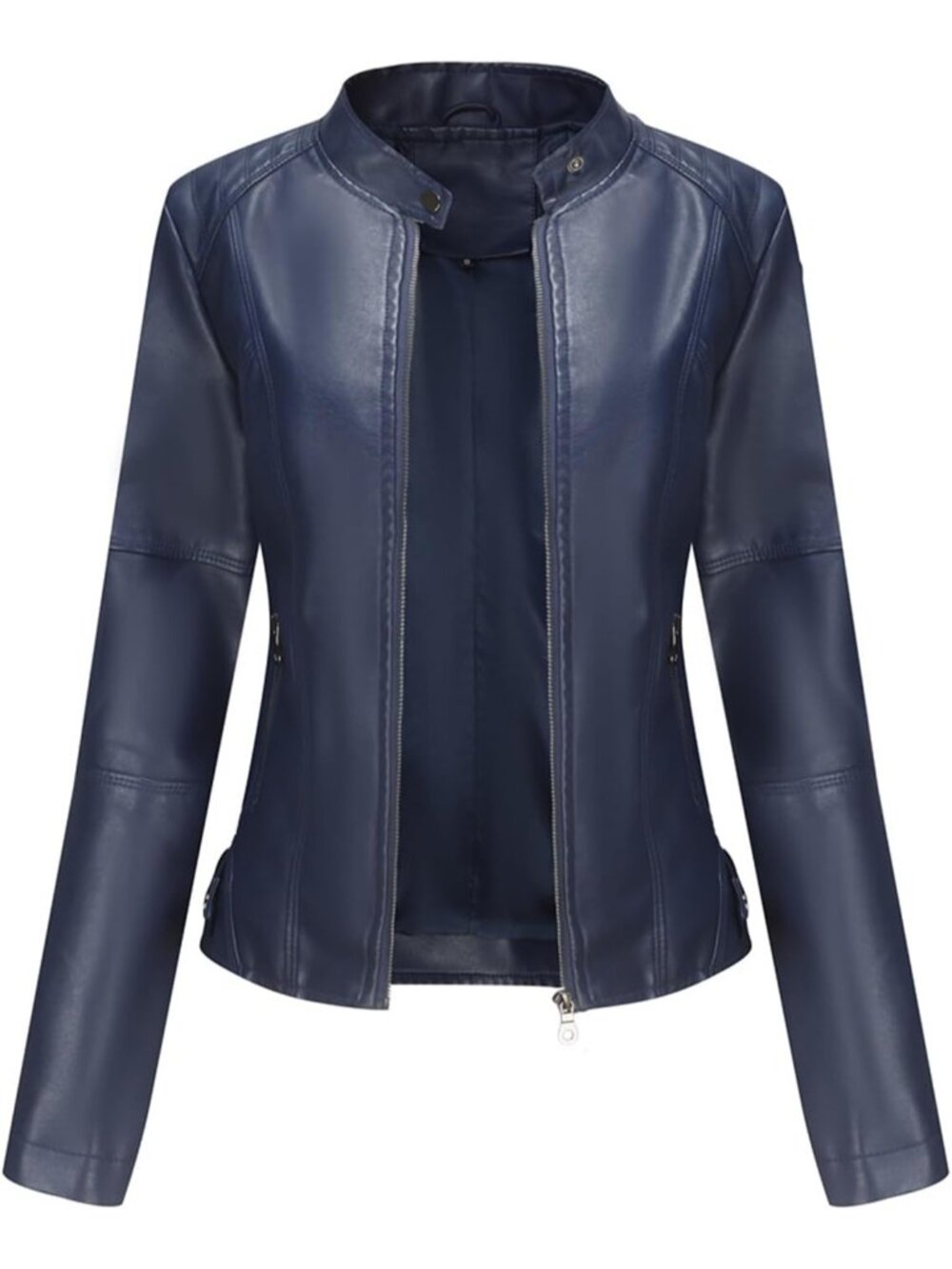Womenβs Deep Blue Oversized Faux Leather Moto Biker Jacket Plus Size Motorcycle